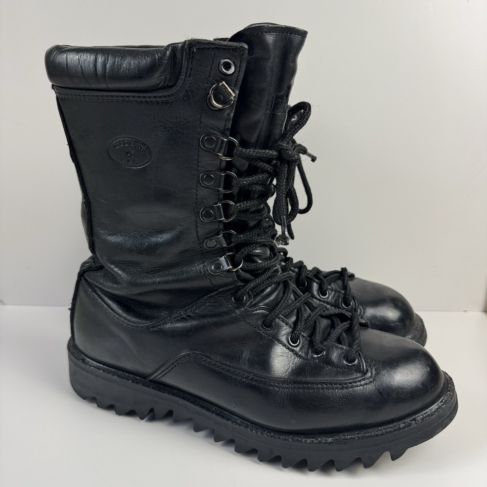 VTG Matterhorn 1949 Combat Boots Mens 9 W Wide Black Leather GoreTex Ripple Sole